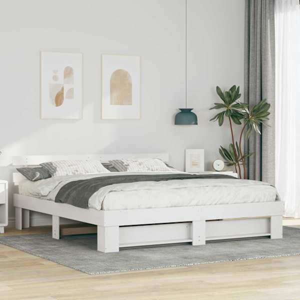Voodiraam peatsiga, valge, 180 × 200 cm, männipuit — mudel 3385674