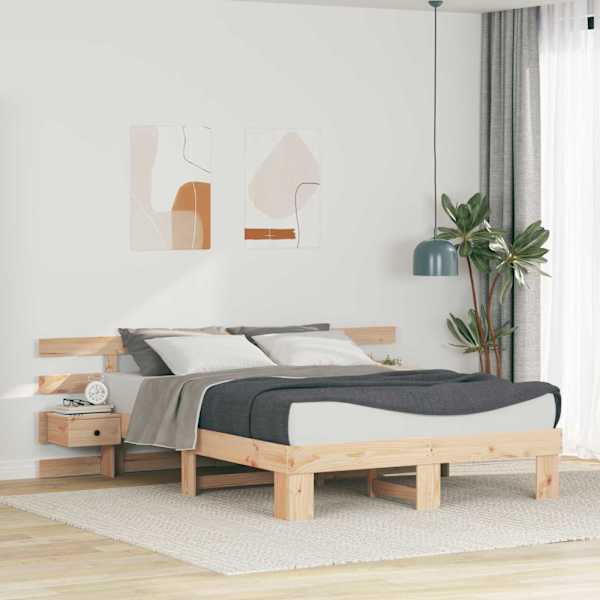Voodiraam peatsiga, pruun, 150 × 200 cm, männipuit — mudel 3385685