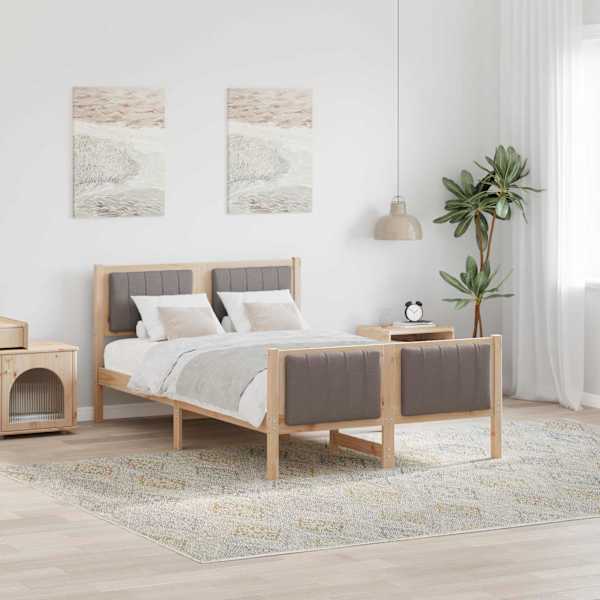 Voodiraam peatsiga, pruun ja pruunikashall, 120 × 200 cm, männipuit — mudel 878472