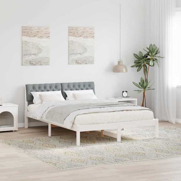 Voodiraam peatsiga, valge ja helehall, 160 × 200 cm, männipuit — mudel 878598