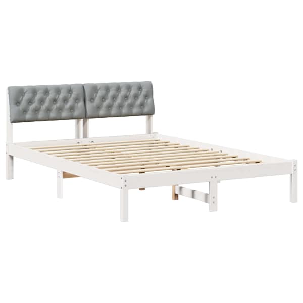 Voodiraam peatsiga, valge ja helehall, 160 × 200 cm, männipuit — mudel 878598