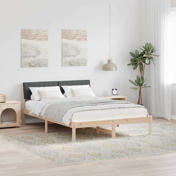 Voodiraam peatsiga, pruun ja tumehall, 135 × 190 cm, männipuit — mudel 878690