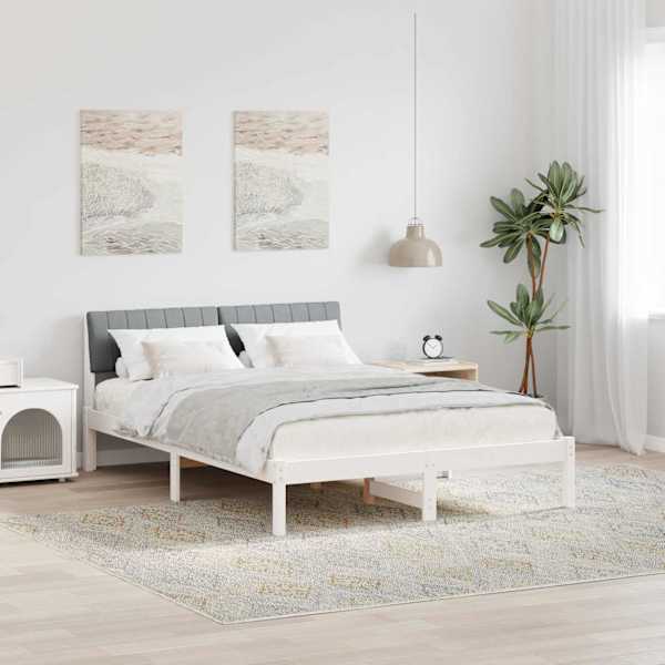 Voodiraam peatsiga, valge ja helehall, 135 × 190 cm, männipuit — mudel 878693