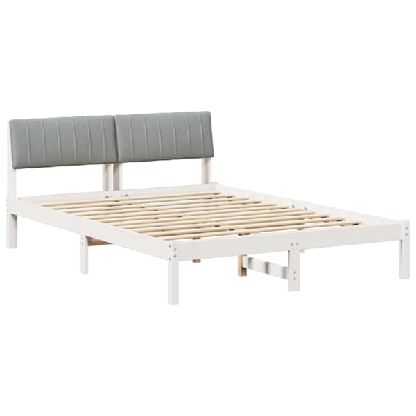 Voodiraam peatsiga, valge ja helehall, 135 × 190 cm, männipuit — mudel 878693