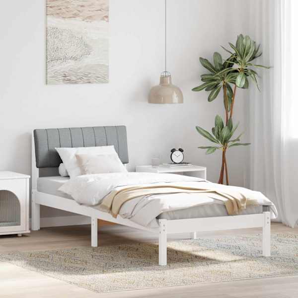 Voodiraam peatsiga, valge ja helehall, 75 × 190 cm, männipuit — mudel 878723