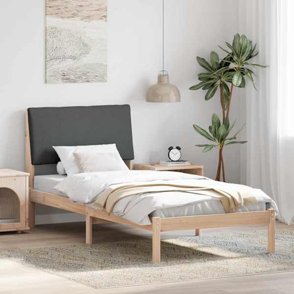 Voodiraam peatsiga, pruun ja tumehall, 100 × 200 cm, männipuit — mudel 878770
