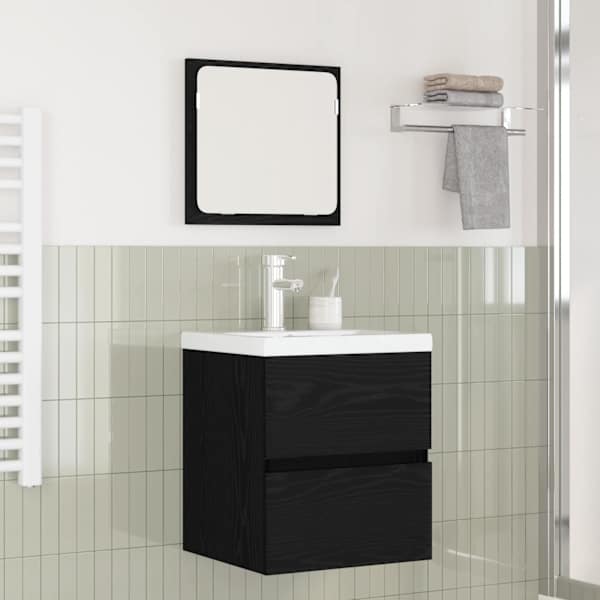 Vannitoa mööbleset 2 tk Must tamm ja valge 42 × 39 × 45 cm