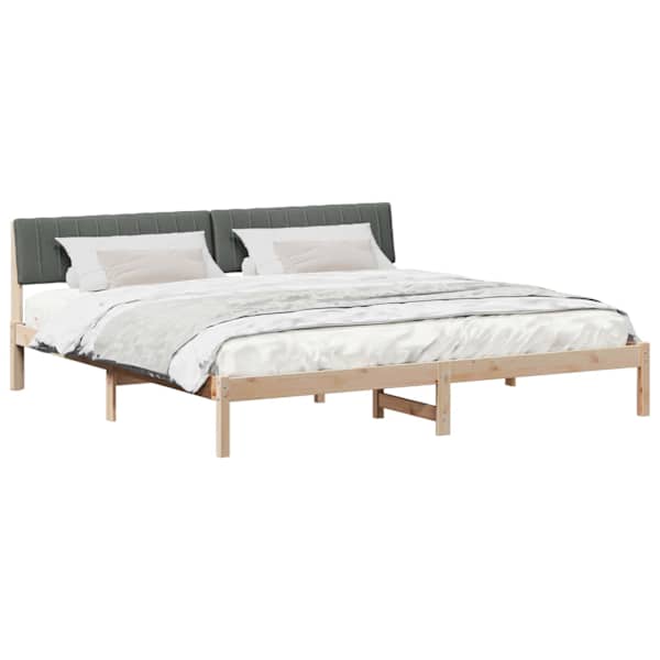 Voodiraam peatsiga, pruun ja tumehall, 200 × 200 cm, männipuit — mudel 3394349