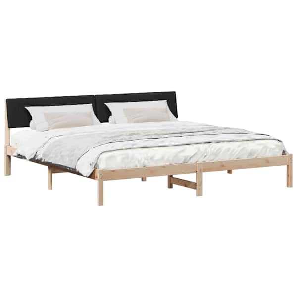 Voodiraam peatsiga, pruun ja must, 200 × 200 cm, männipuit — mudel 3394350