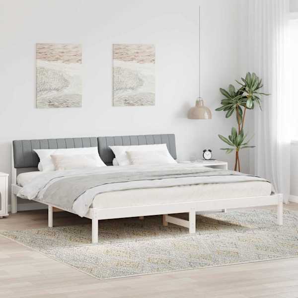 Voodiraam peatsiga, valge ja helehall, 200 × 200 cm, männipuit — mudel 3394352