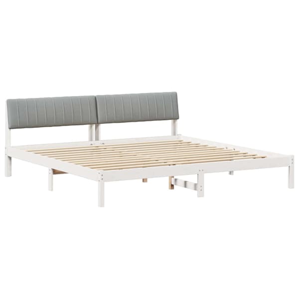 Voodiraam peatsiga, valge ja helehall, 200 × 200 cm, männipuit — mudel 3394352