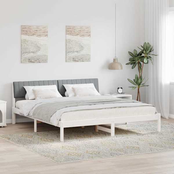 Voodiraam peatsiga, valge ja helehall, 180 × 200 cm, männipuit — mudel 3394357