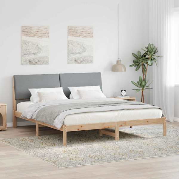 Voodiraam peatsiga, pruun ja helehall, 200 × 200 cm, männipuit — mudel 3394358