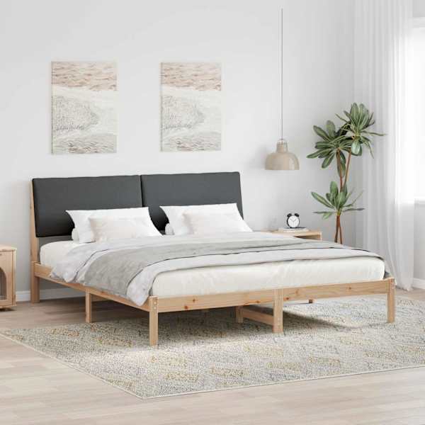Voodiraam peatsiga, pruun ja tumehall, 200 × 200 cm, männipuit — mudel 3394359