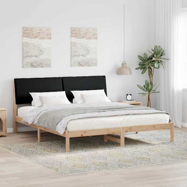 Voodiraam peatsiga, pruun ja must, 200 × 200 cm, männipuit — mudel 3394360