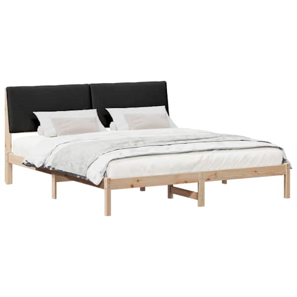 Voodiraam peatsiga, pruun ja must, 200 × 200 cm, männipuit — mudel 3394360