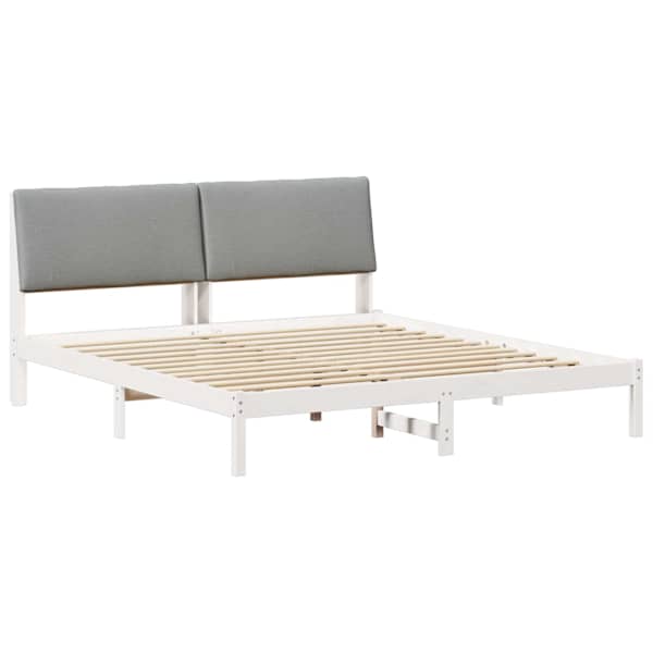Voodiraam peatsiga, valge ja helehall, 200 × 200 cm, männipuit — mudel 3394362