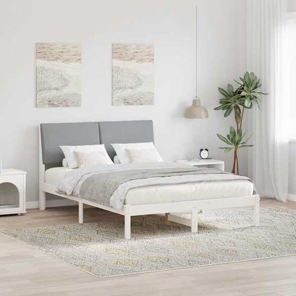 Voodiraam peatsiga, valge ja helehall, 160 × 200 cm, männipuit — mudel 3394372