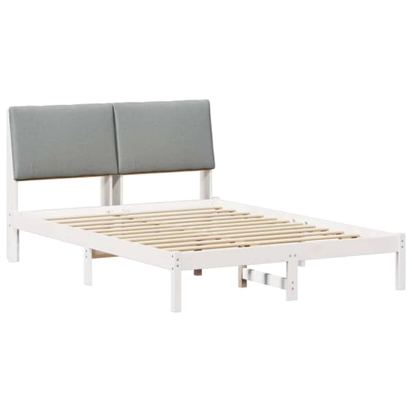 Voodiraam peatsiga, valge ja helehall, 150 × 200 cm, männipuit — mudel 3394377