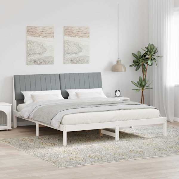 Voodiraam peatsiga, helehall, 180 × 200 cm, männipuit — mudel 3394407
