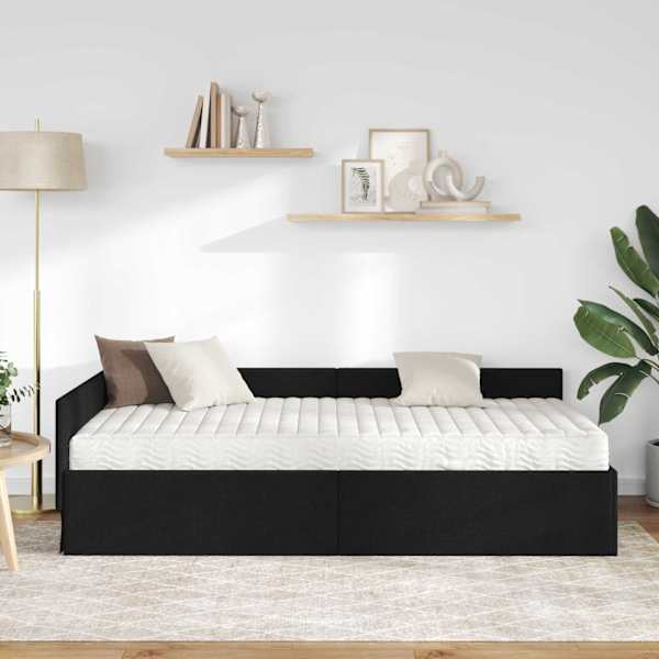 Nurgavoodiraam koos madratsiga, must, 90 × 200 cm, kangas — mudel 3393599