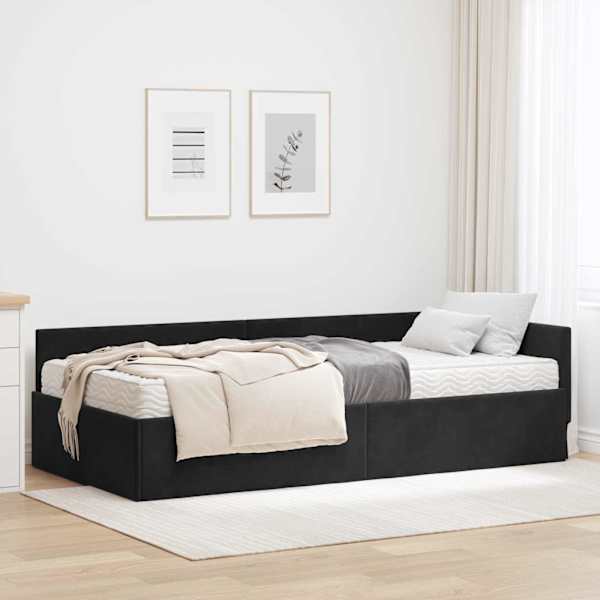 Nurgavoodiraam koos madratsiga, must, 90 × 190 cm, samet — mudel 3393629