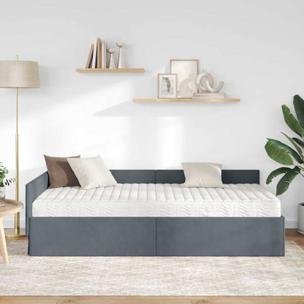 Nurgavoodiraam koos madratsiga, tumehall, 90 × 200 cm, samet — mudel 3393635
