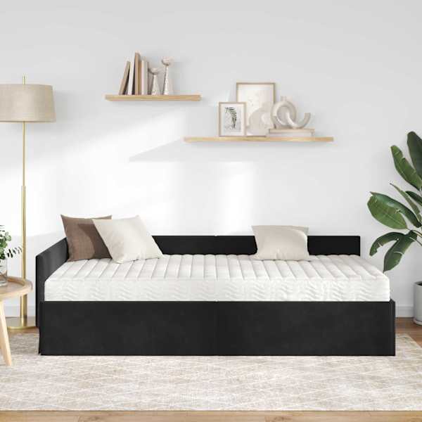 Nurgavoodiraam koos madratsiga, must, 90 × 200 cm, samet — mudel 3393639