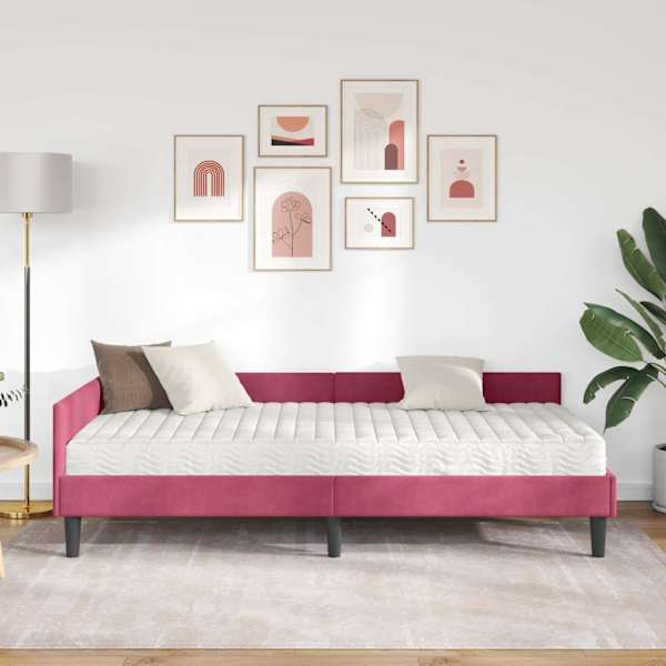 Nurgavoodiraam koos madratsiga, veinpunane, 90 × 200 cm — mudel 3393710