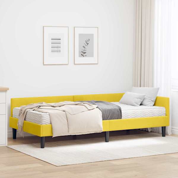 Nurgavoodiraam koos madratsiga, kollane, 90 × 200 cm, samet — mudel 3393712
