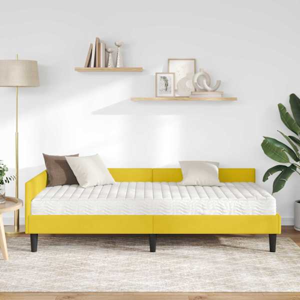 Nurgavoodiraam koos madratsiga, kollane, 90 × 200 cm, samet — mudel 3393712