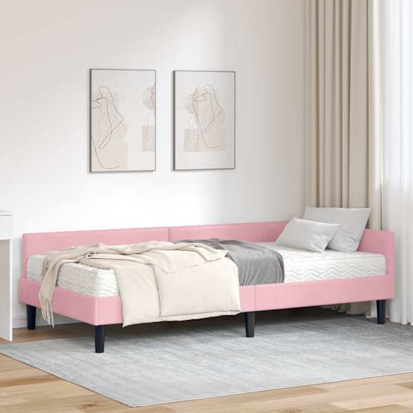 Nurgavoodiraam koos madratsiga, roosa, 100 × 200 cm, samet — mudel 3393719