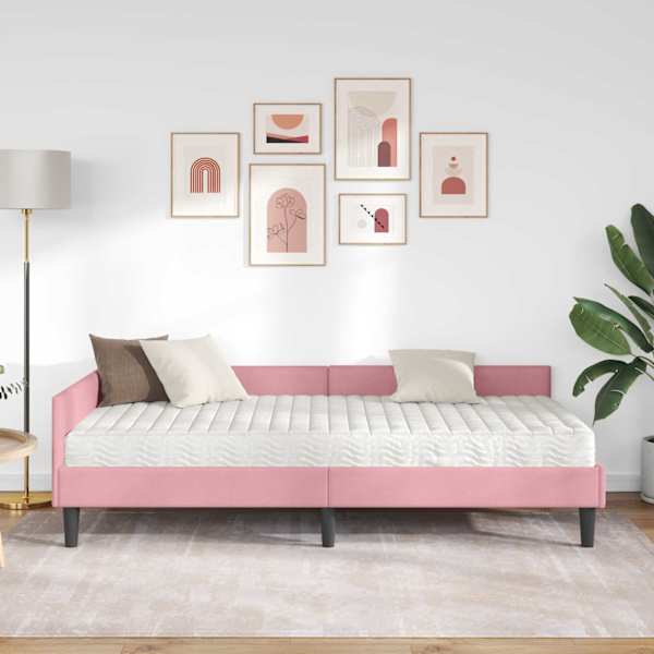 Nurgavoodiraam koos madratsiga, roosa, 100 × 200 cm, samet — mudel 3393719