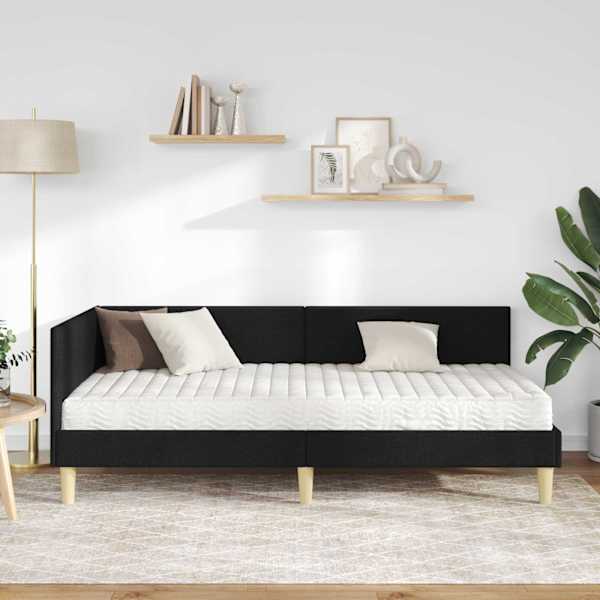 Nurgavoodiraam koos madratsiga, must, 90 × 200 cm, kangas — mudel 3393743