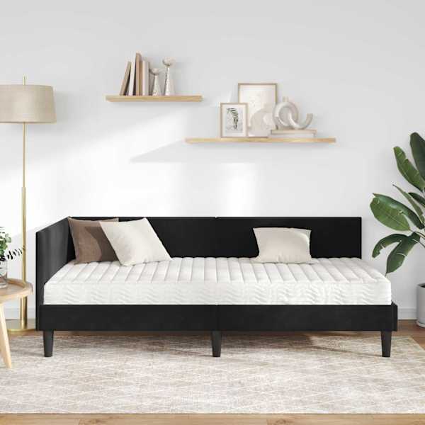 Nurgavoodiraam koos madratsiga, must, 90 × 190 cm, samet — mudel 3393773