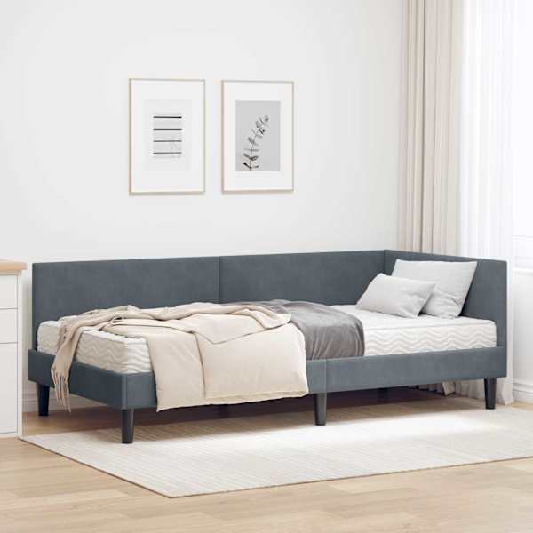 Nurgavoodiraam koos madratsiga, tumehall, 90 × 200 cm, samet — mudel 3393779