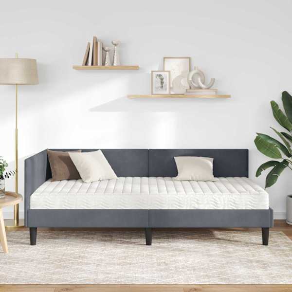 Nurgavoodiraam koos madratsiga, tumehall, 90 × 200 cm, samet — mudel 3393779