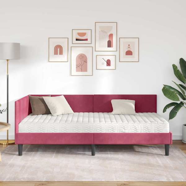 Nurgavoodiraam koos madratsiga, veinpunane, 90 × 200 cm — mudel 3393782