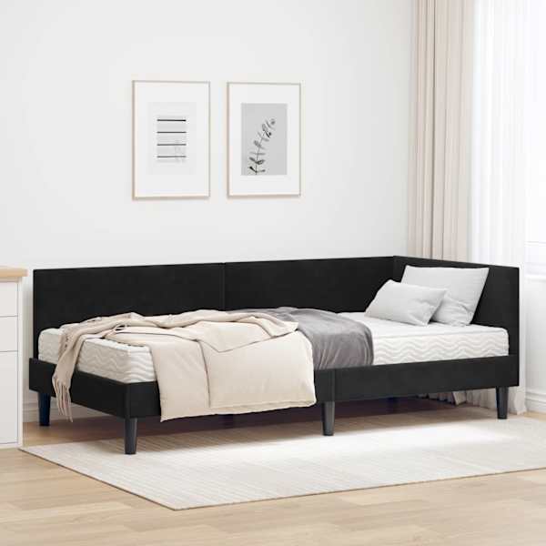 Nurgavoodiraam koos madratsiga, must, 90 × 200 cm, samet — mudel 3393783