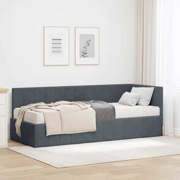 Nurgavoodiraam koos madratsiga, tumehall, 80 × 200 cm, samet — mudel 3393839