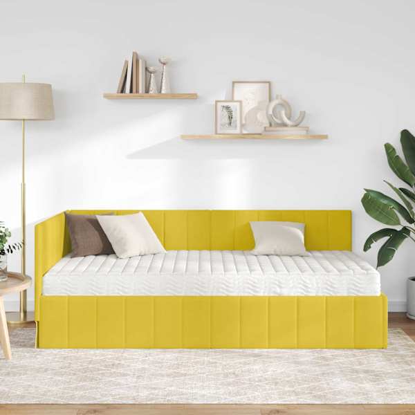 Nurgavoodiraam koos madratsiga, kollane, 90 × 200 cm, samet — mudel 3393864