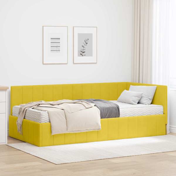 Nurgavoodiraam koos madratsiga, kollane, 100 × 200 cm, samet — mudel 3393874