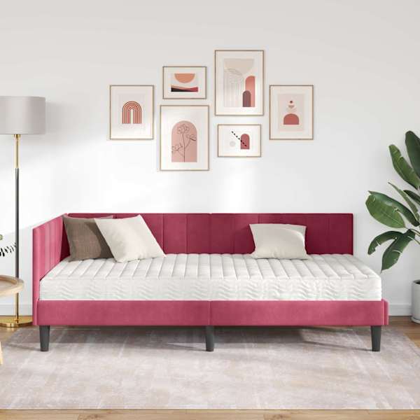 Nurgavoodiraam koos madratsiga, veinpunane, 90 × 190 cm — mudel 3393892