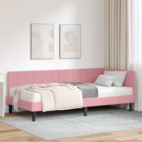 Nurgavoodiraam koos madratsiga, roosa, 90 × 200 cm, samet — mudel 3393901