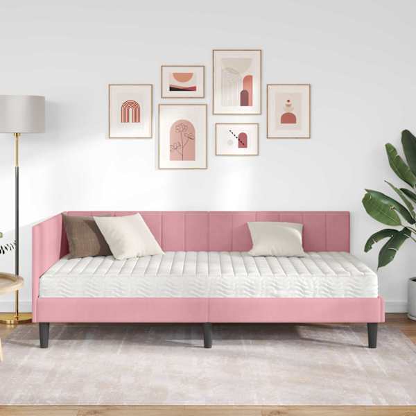 Nurgavoodiraam koos madratsiga, roosa, 90 × 200 cm, samet — mudel 3393901