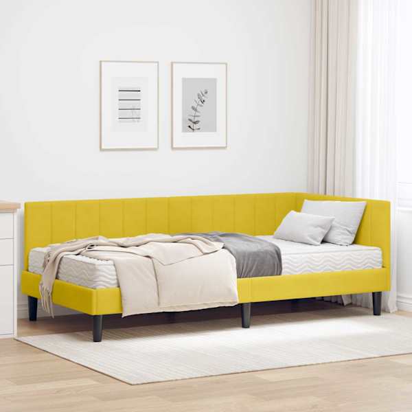 Nurgavoodiraam koos madratsiga, kollane, 90 × 200 cm, samet — mudel 3393904