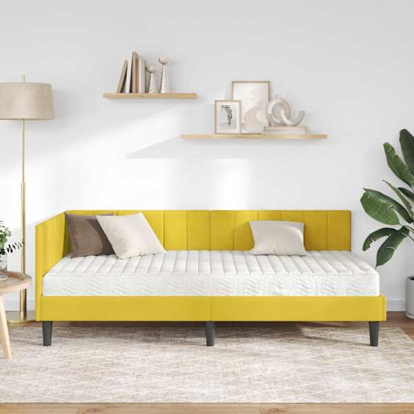 Nurgavoodiraam koos madratsiga, kollane, 90 × 200 cm, samet — mudel 3393904