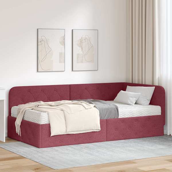 Nurgavoodiraam koos madratsiga, veinpunane, 100 × 200 cm, kangas — mudel 3394056