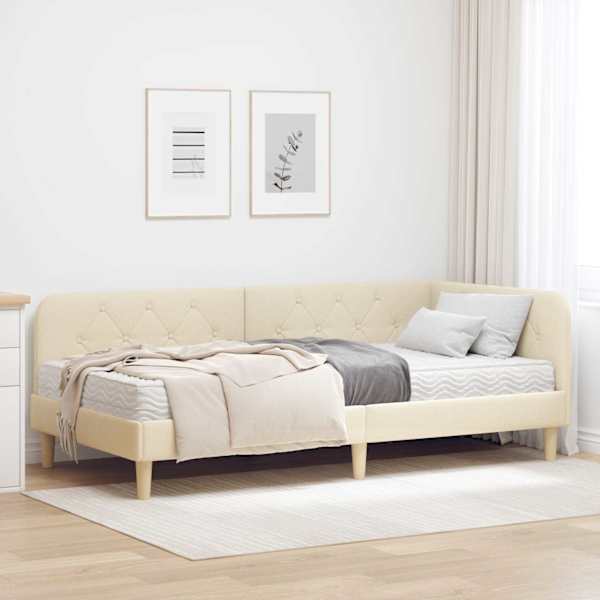 Nurgavoodiraam koos madratsiga, kreemjasvalge, 100 × 200 cm, kangas — mudel 3394131