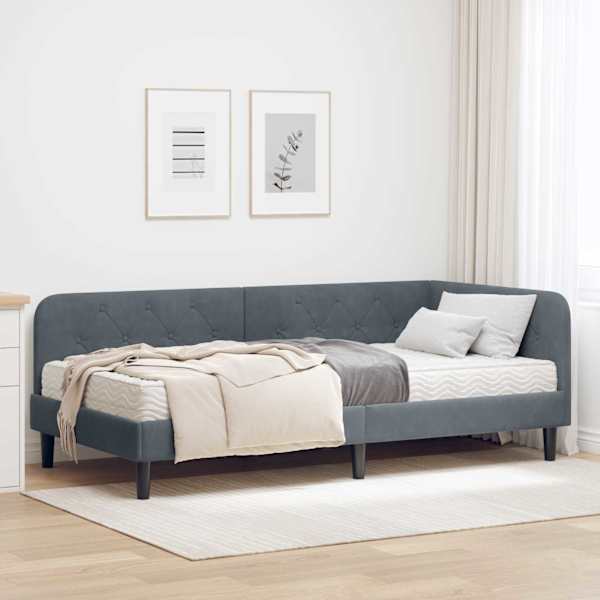 Nurgavoodiraam koos madratsiga, tumehall, 90 × 200 cm, samet — mudel 3394155